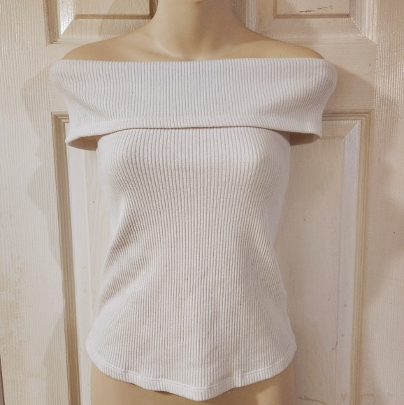 JOE FRESH RIBBED KNIT OFF SHOULDER FOLD-OVER TOP - Picture 2 of 5